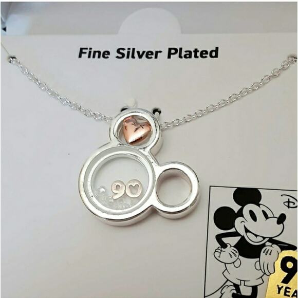Disney Mickey Mouse Head Charm Necklace Silver Plated Mickey True Original NWT - Picture 3 of 7